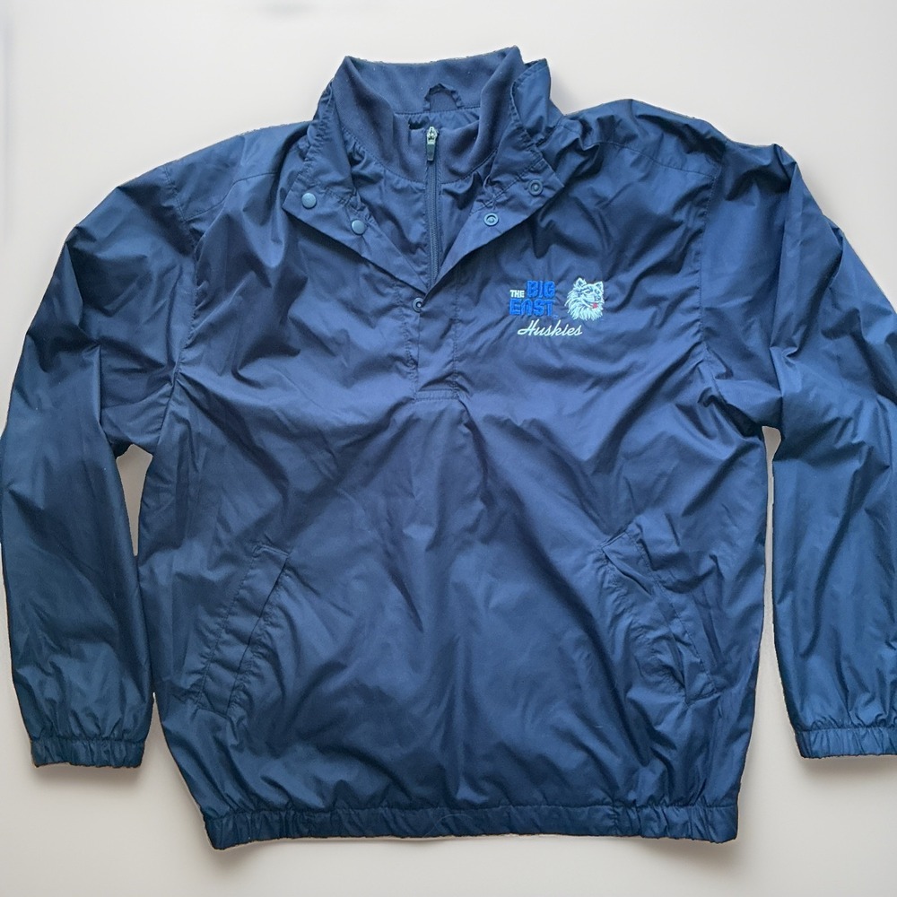 UCONN Huskies Big East Pullover Windbreaker Jacket Adult L Embroidered Layered